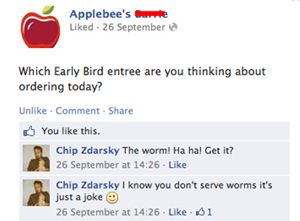 A Man Has Been Having A Hilariously Close Friendship With Applebee's Facebook Page For Months Now